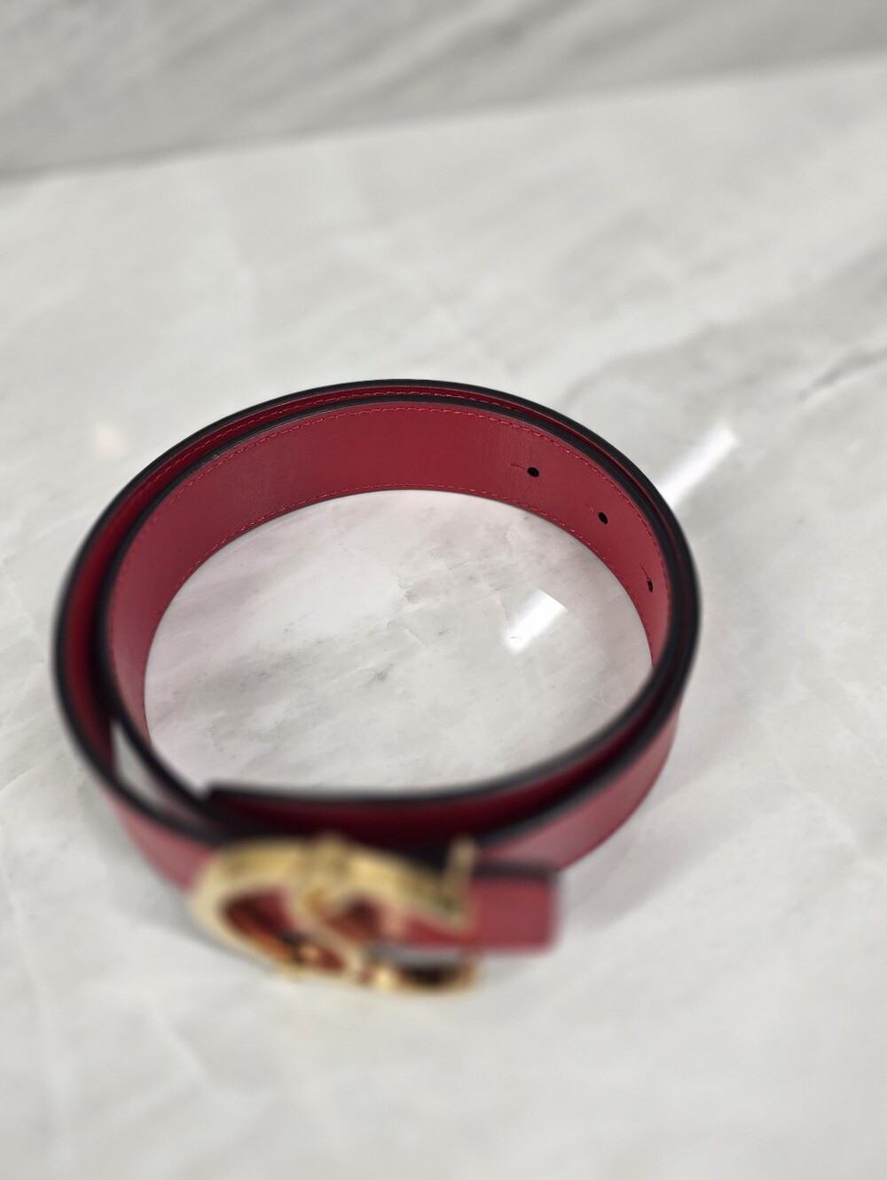 Christian Louboutin Red Leather Belt with Gold Signature Buckle - Picture 2 of 7